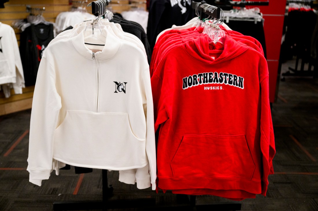 Northeastern branded sweatshirts.