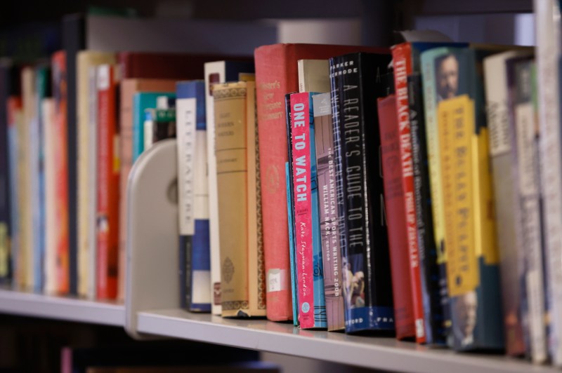 Books on a shelf.