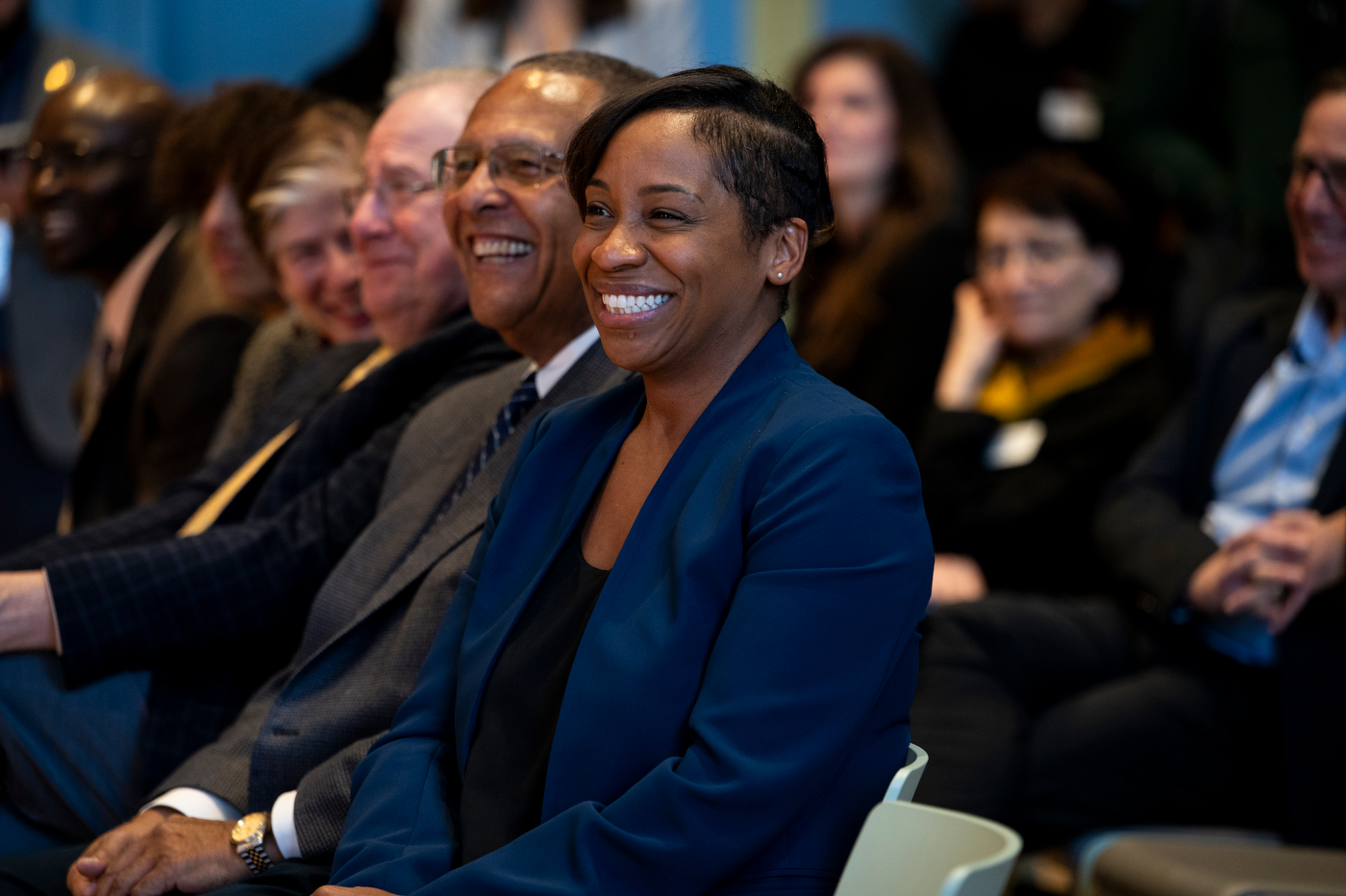 Andrea Joy Campbell smiling at the MLK Jr event.