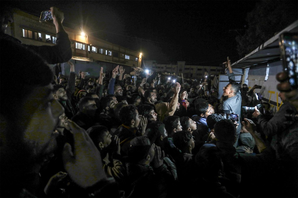 Palestinians celebrating in Khan Younis.