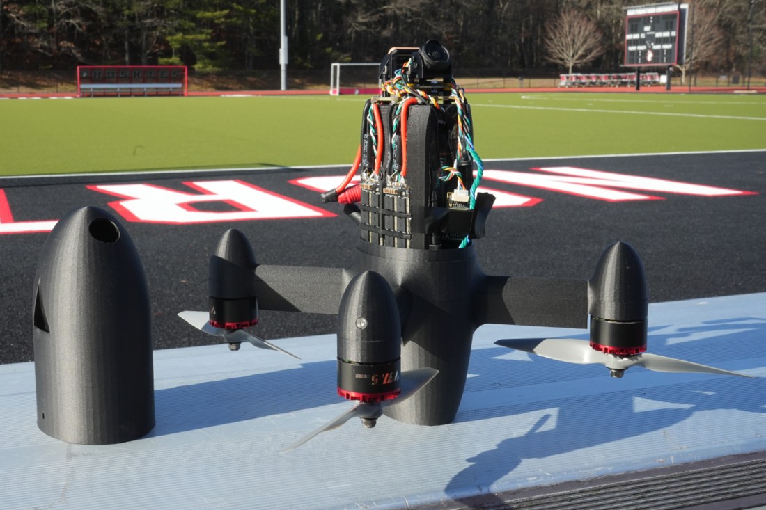 A drone on a sports field.