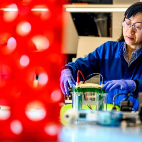 Wei Xie working in a lab.