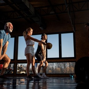 People training in a gym.