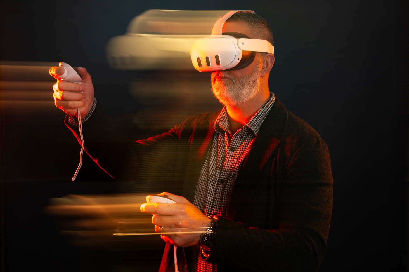 Matt Ezzo wearing a virtual reality headset.