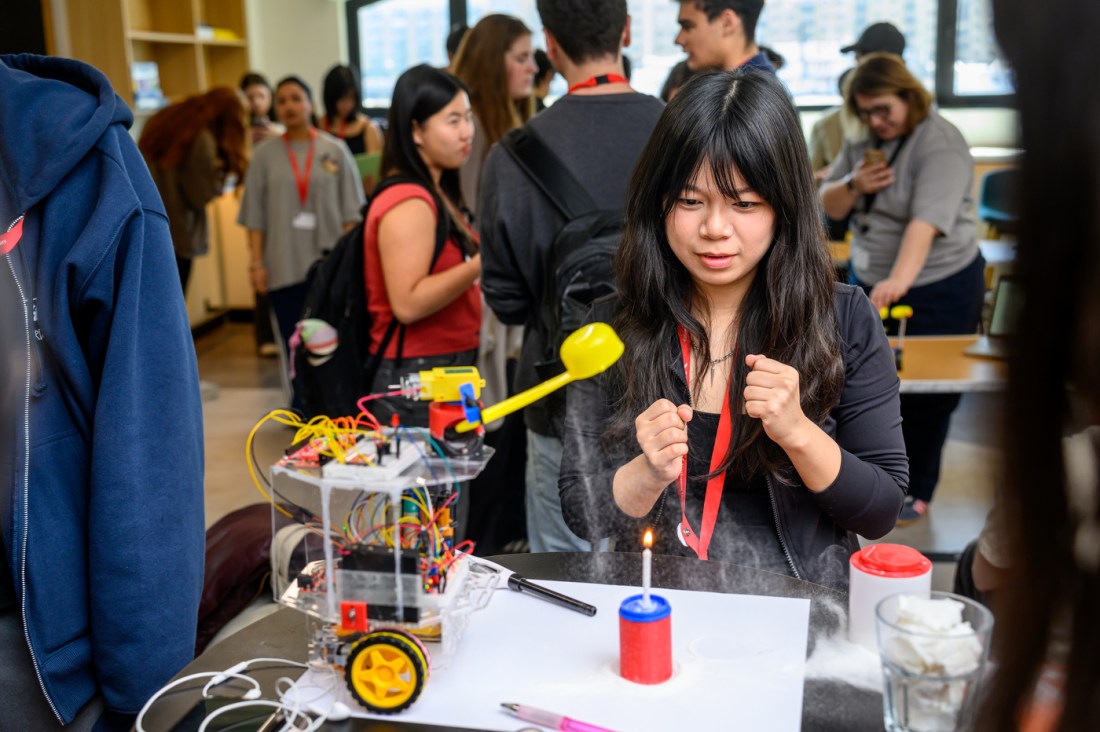 A student working on an engineering project.