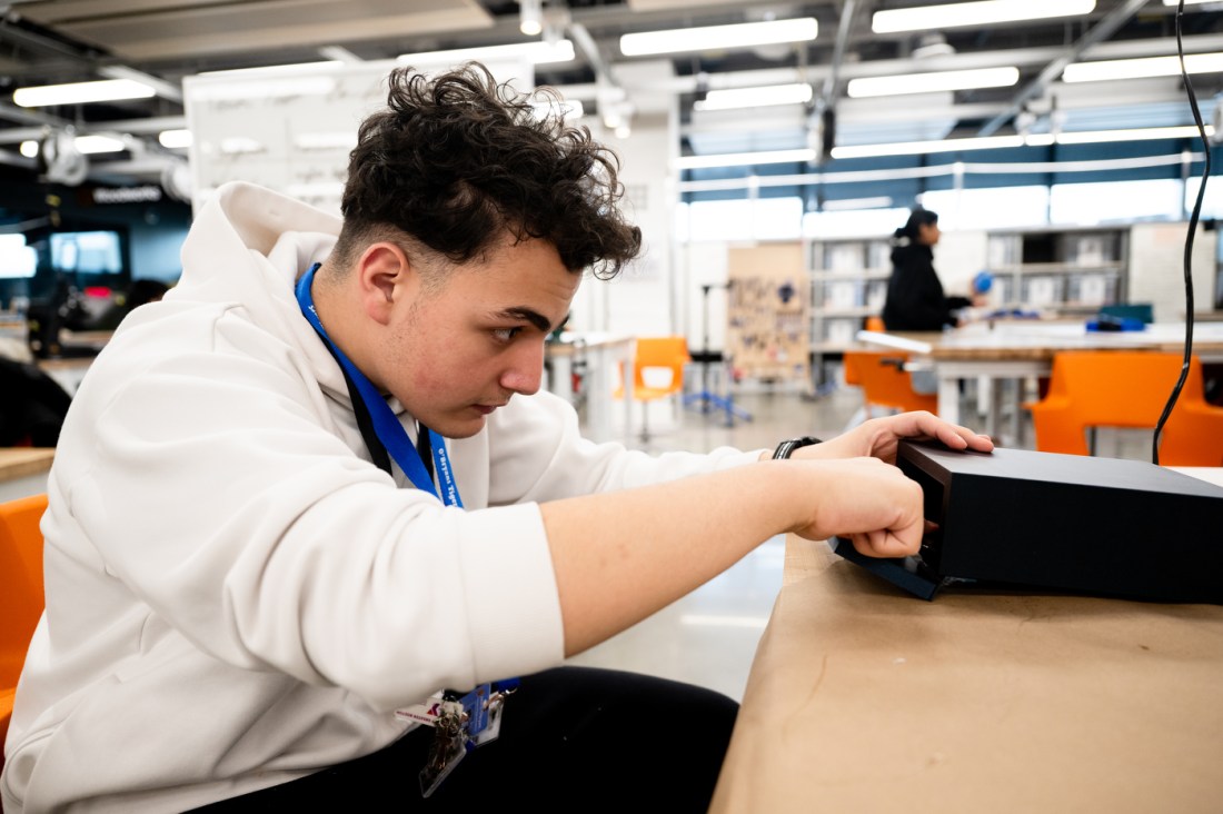 Athanasios (Thano) Karkaetedes working on a project at the EXP makerspace.