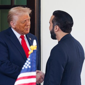 Donald Trump greeting Nayib Bukele outside of the White House.