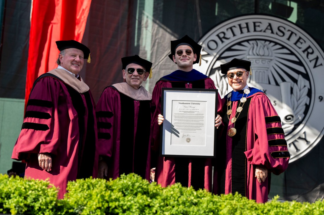 Elliot Grainge receives citation at Northeastern Commencement.