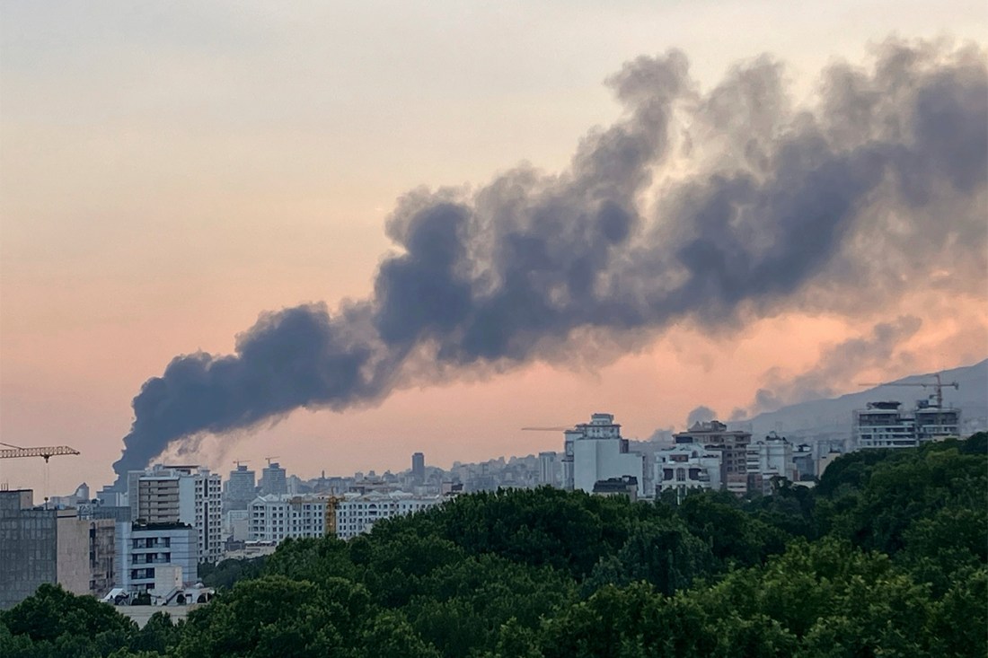 Smoke rising from a missile strike in Iran.